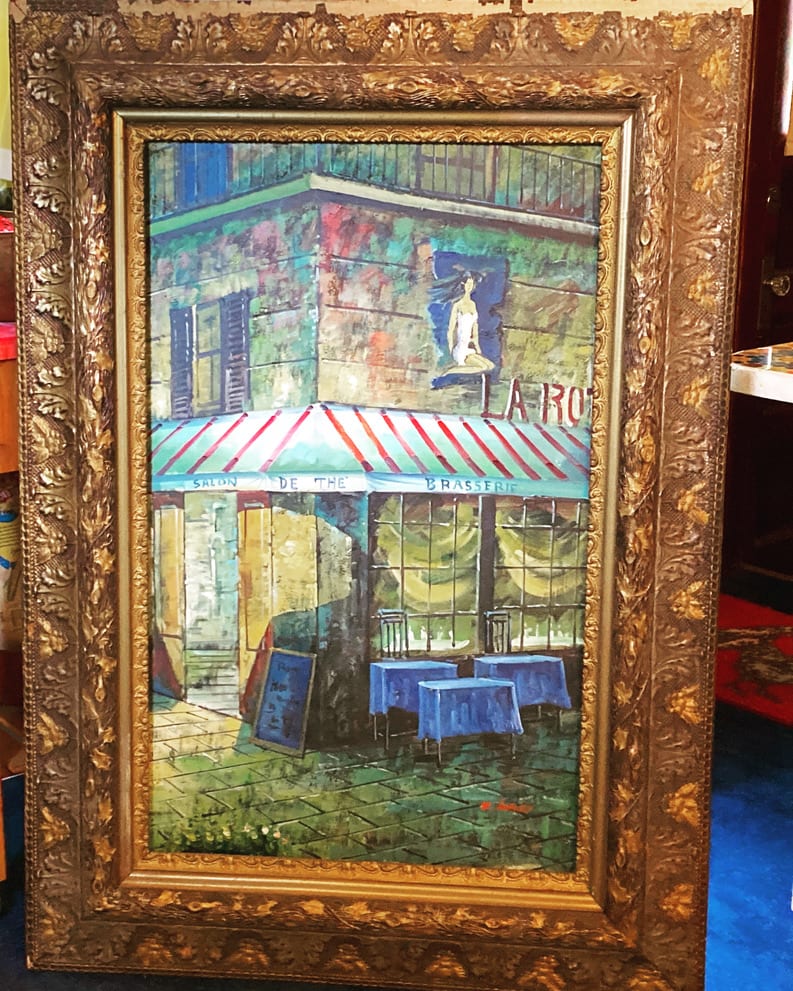 Vintage framed Paris painting on canvas 