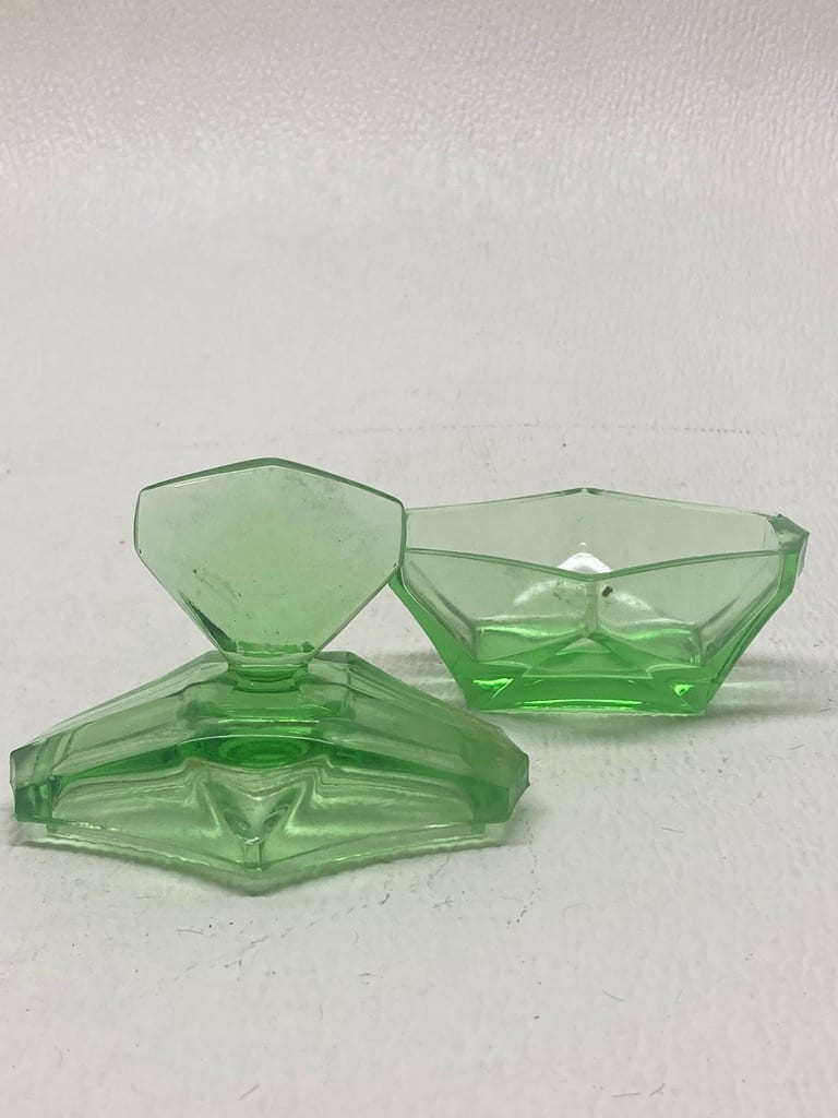 Emerald green perfume covered powder dish 