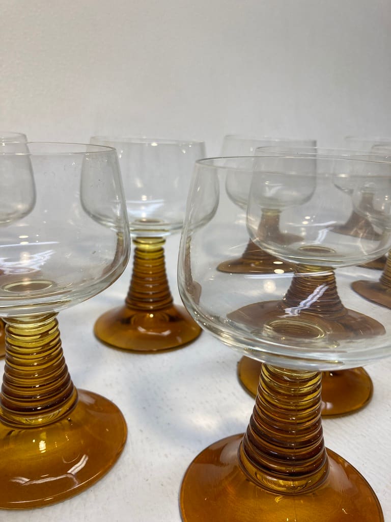 German Rhein Roemer port amber stem glasses 