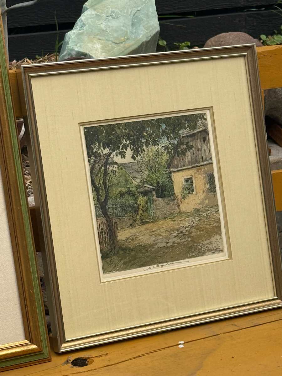 Framed hand colored etching by Luigi Kasmir 
