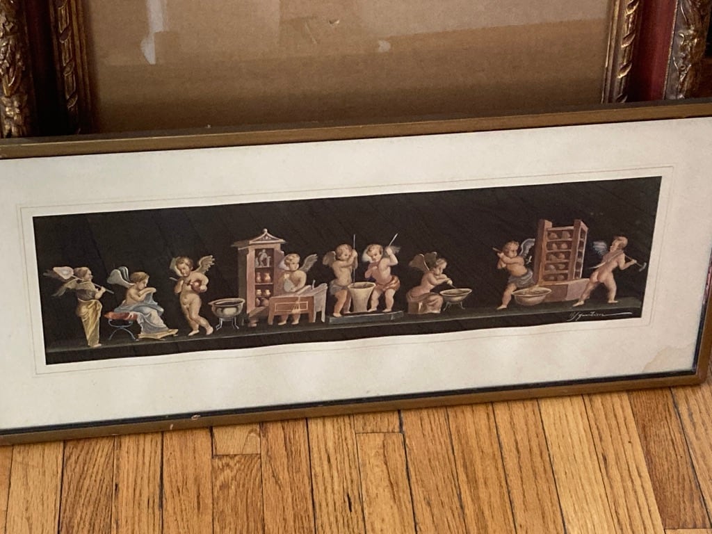 Framed Pompeiian Putti figures 