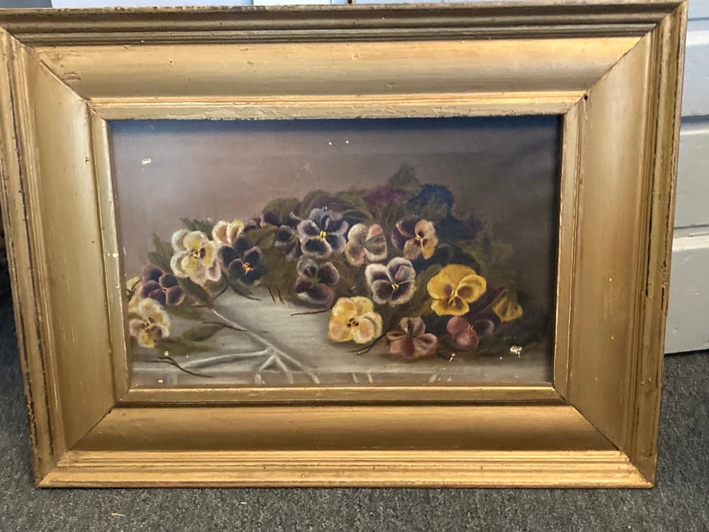 Victorian painting of pansies 