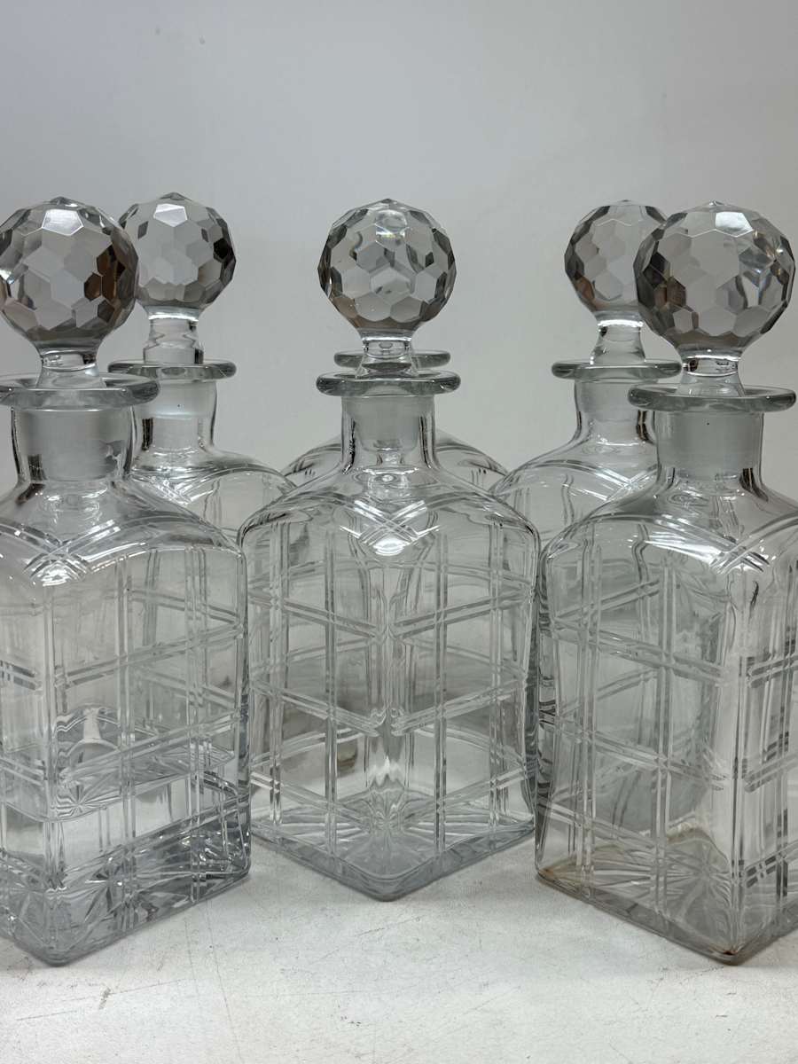 grid cut clear glass decanter 