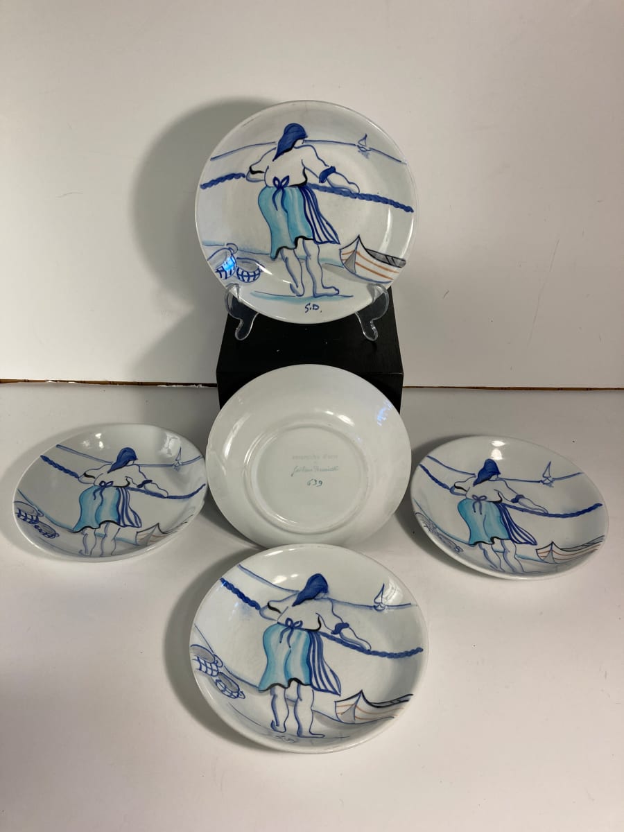 Set of 8" Italian hand painted fishing motif bowls 