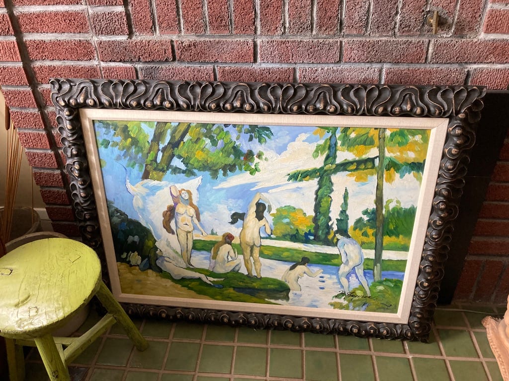 Framed Original painting on canvas ~ Bathers 