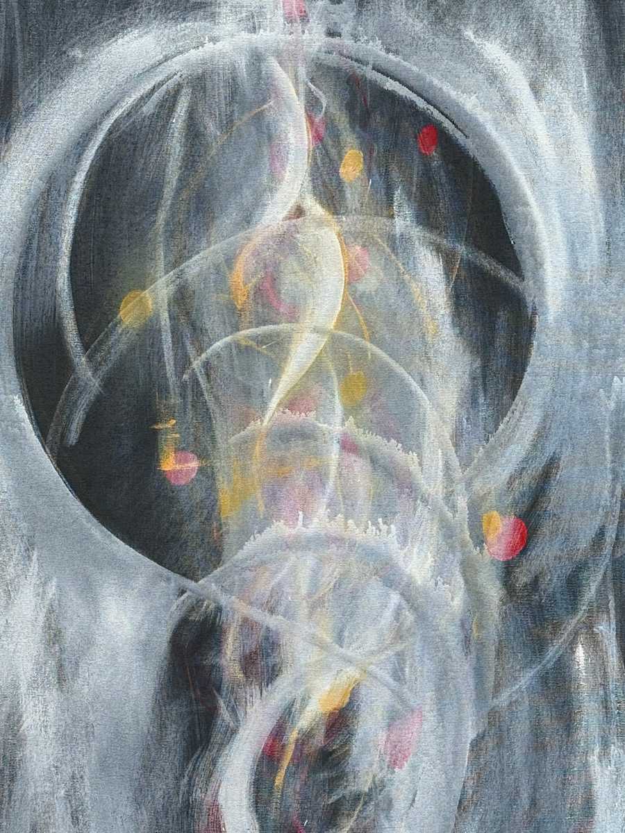 Abstract painting black background with white circle silhouettes 
