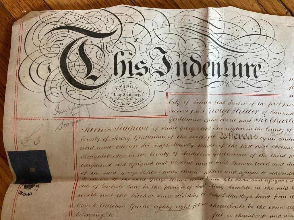 Vintage Vellum document ~ English This Indenture 1839 double sheet 