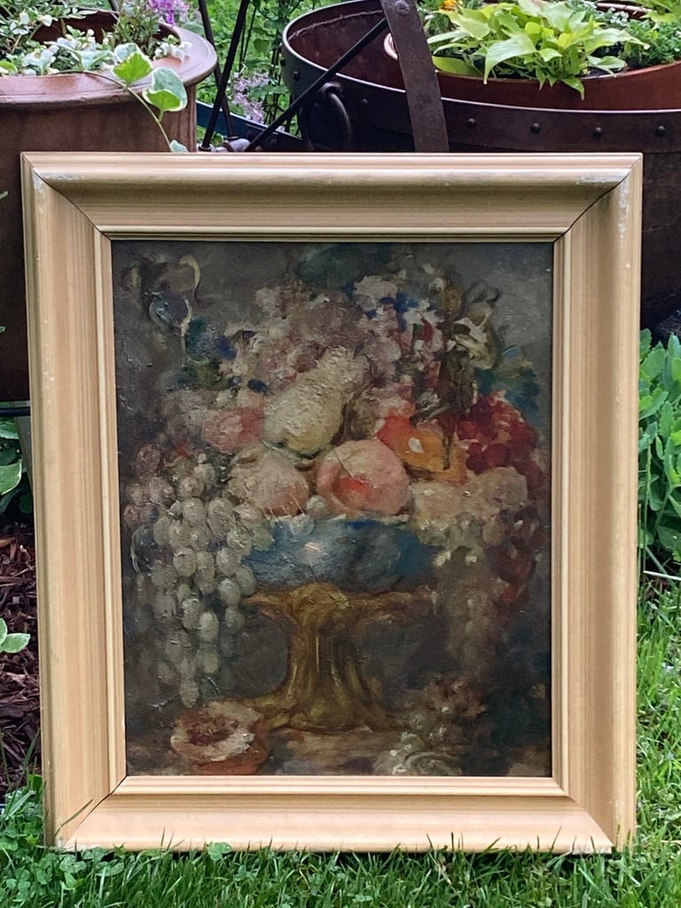 Original framed still life floral oil painting on board 