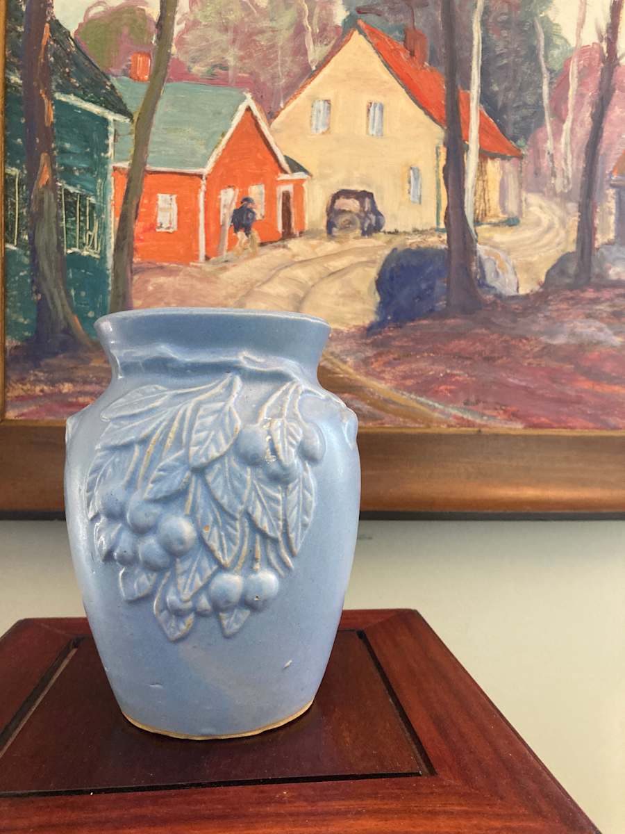 Matte blue Hull cherry vase 