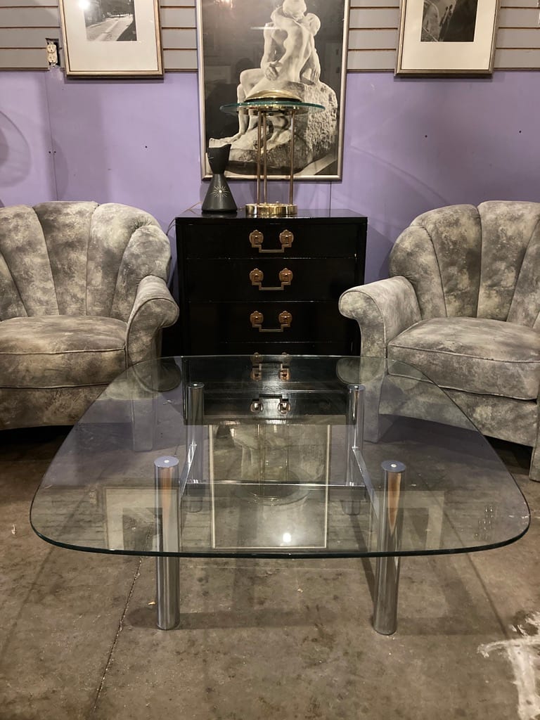 Chrome base glass coffee table 