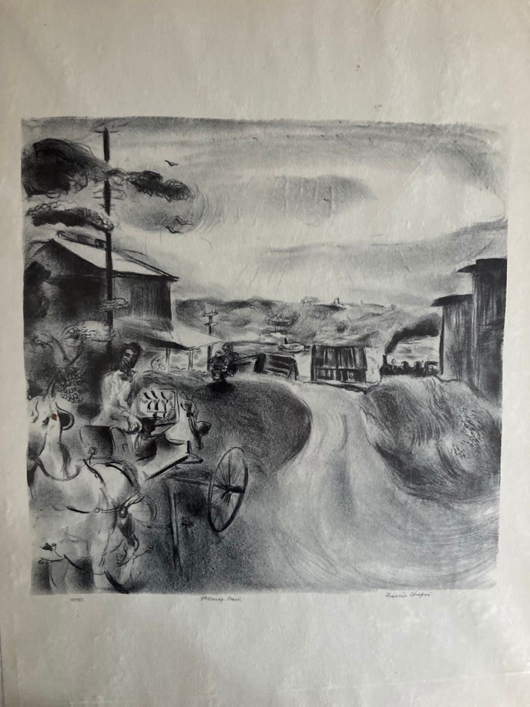 Signed 1931 lithograph "Morning Train" by Francis Chapin 