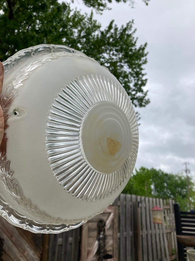 1940's ceiling fixture ~  white frosted pattern 