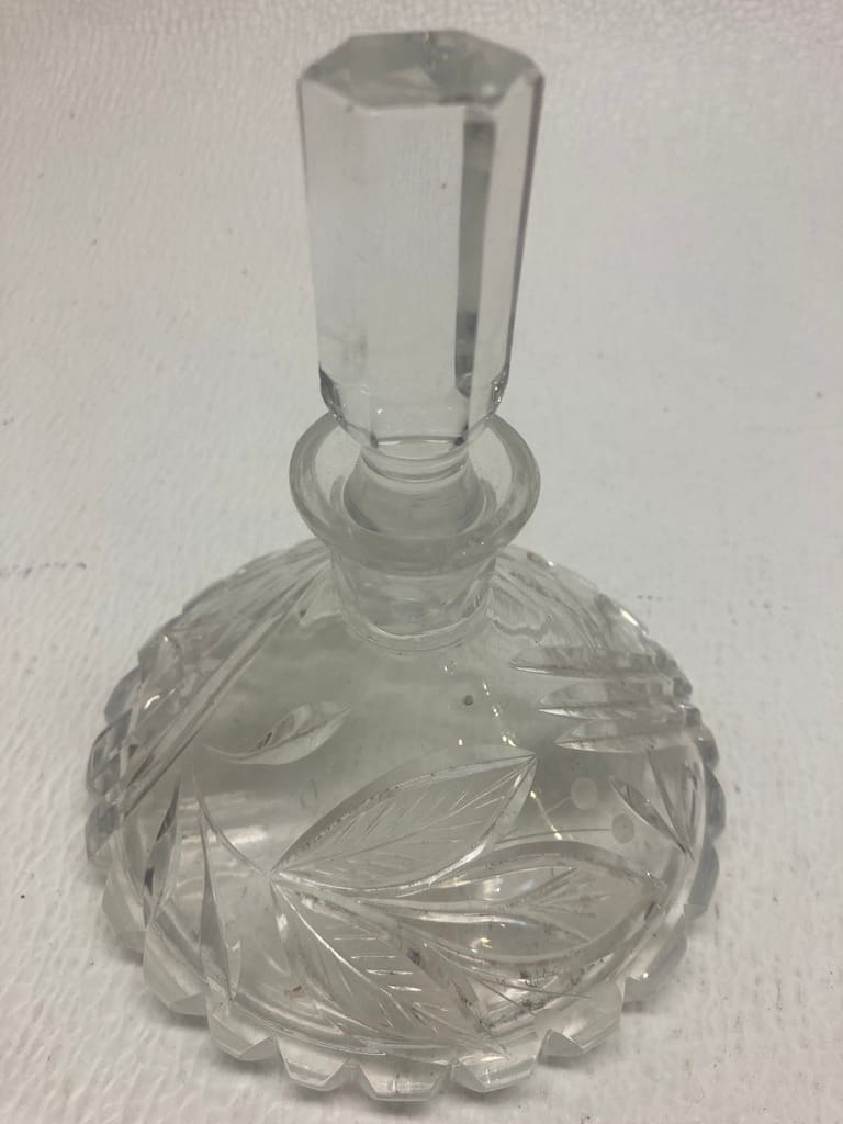 Clear pressed glass perfume bottle 