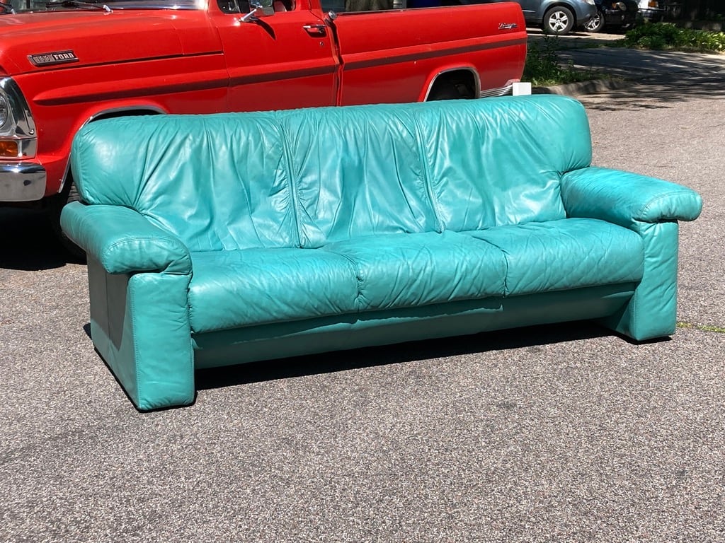 Teal leather sofa 