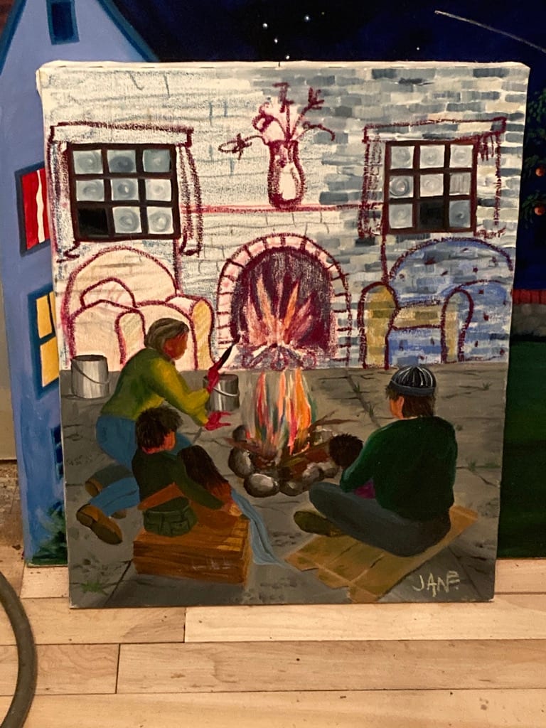 Original painting by Jane Evershed ~ Fireplace 