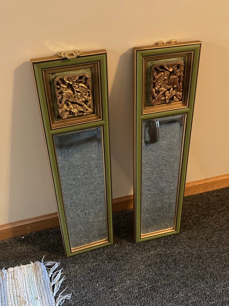 Pair of Asian narrow mirrors 