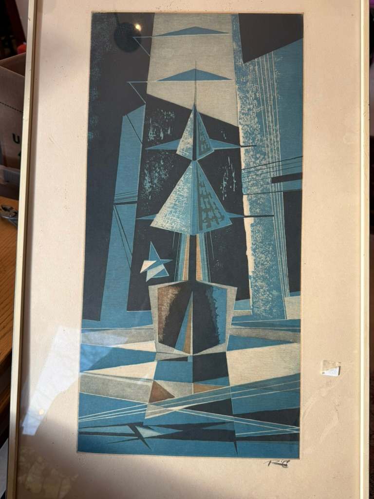 Framed modern ship serigraph 