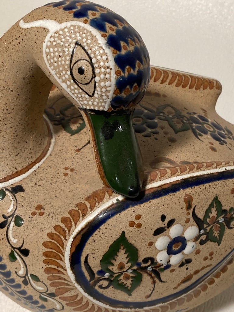 Mexican pottery Large multi colored swan 