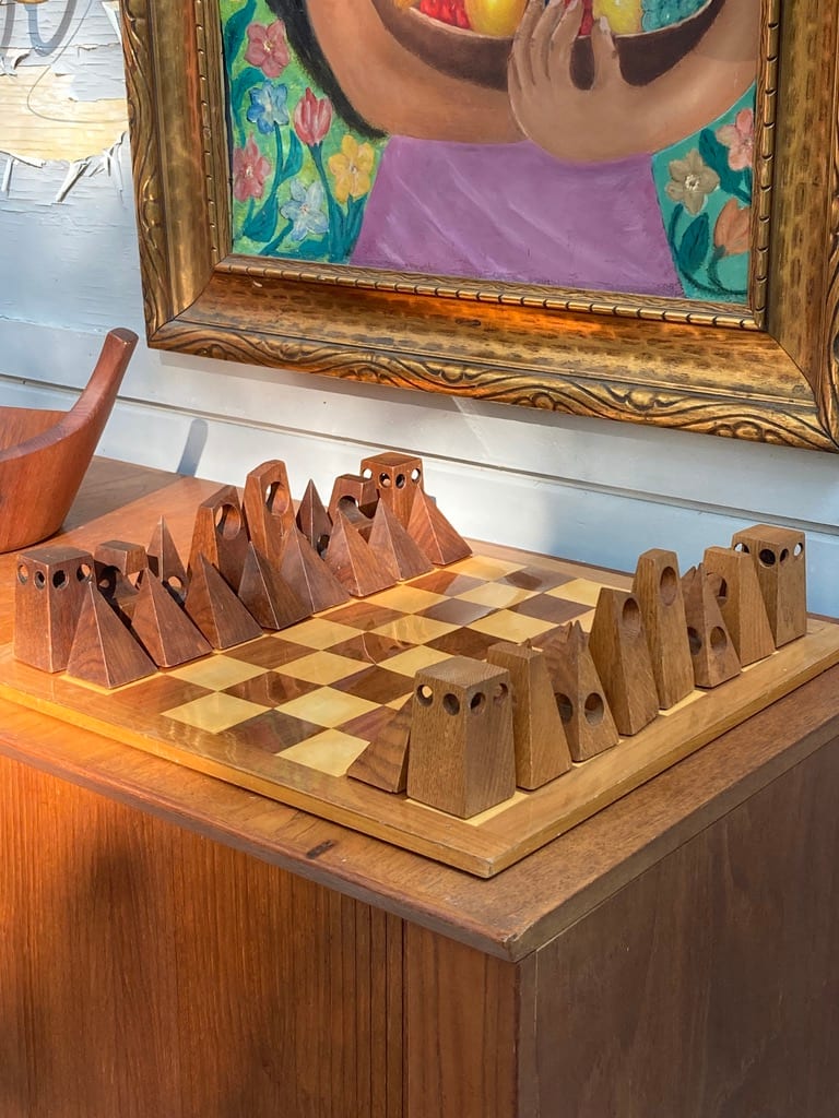 Mid century modern chess set from the collection of TIMELINES ANTIQUES Artwork Archive