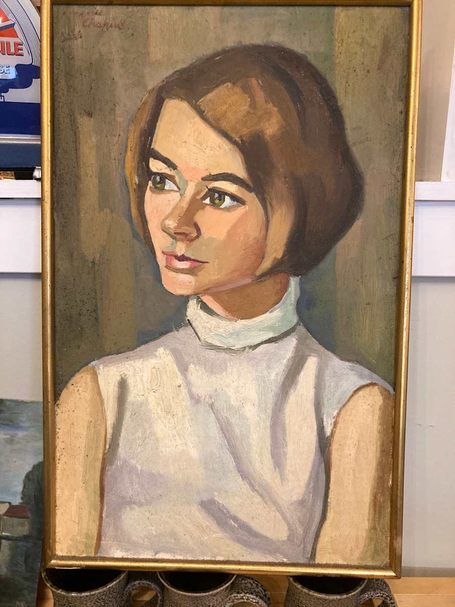 Framed signed original Parisian portrait on canvas 