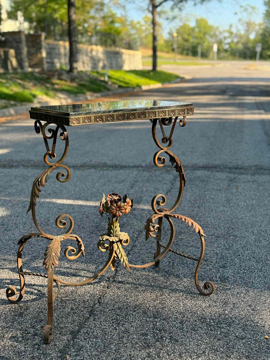 1920's marble top iron table 