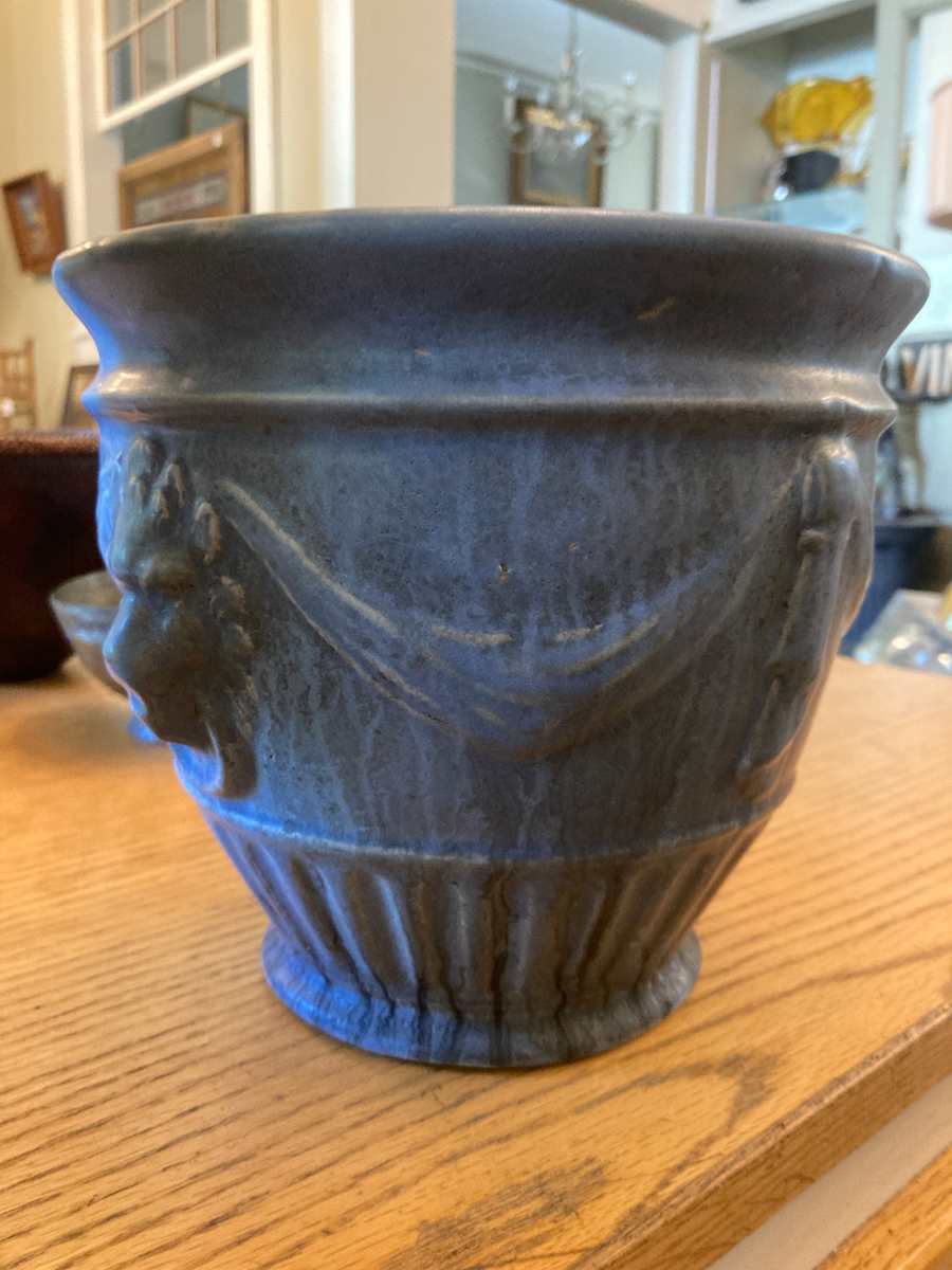 blue vase with lion heads 