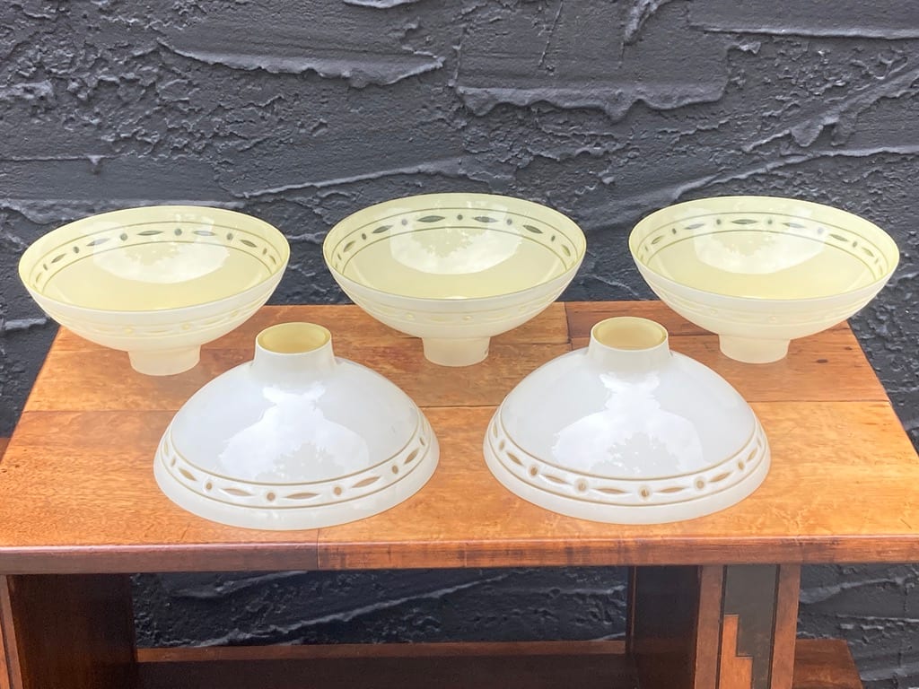 set of 5 cut custard glass globes 