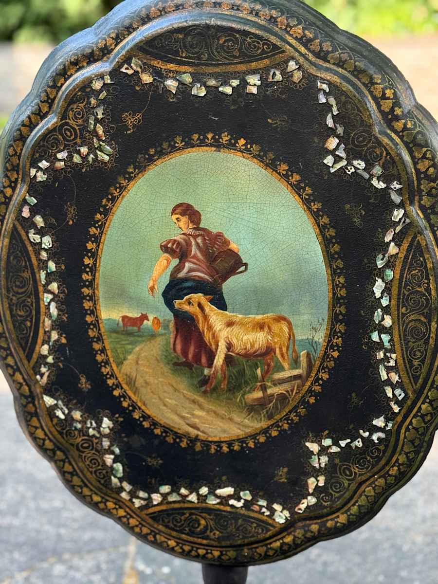mid 19th century flip top painted table, Image 1.