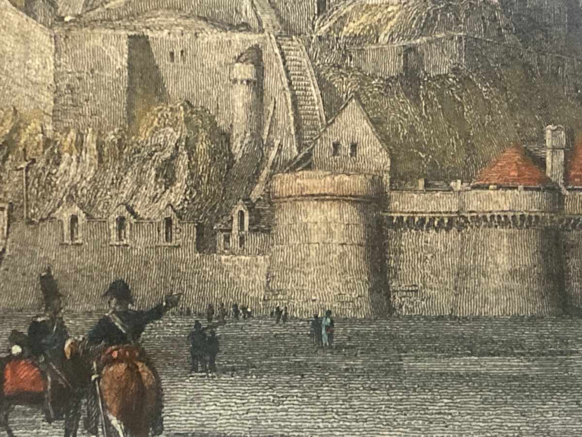 hand colored French engraving Mont Saint-Michele circa 1860 