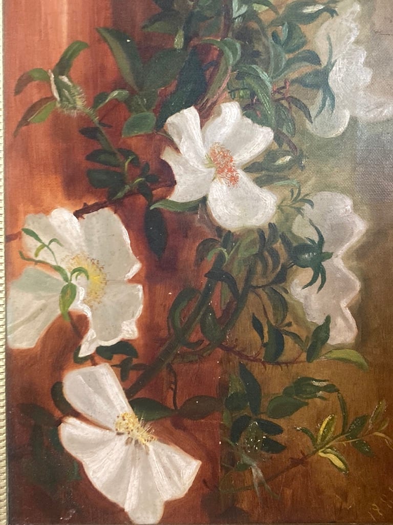 Original primitive painting on canvas vertical white dogwood 