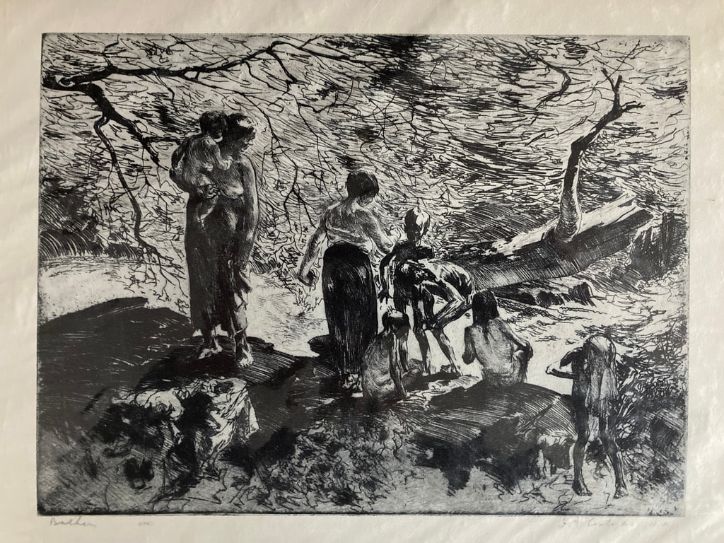 Signed 1931 lithograph "Bathers" by John Costigan 