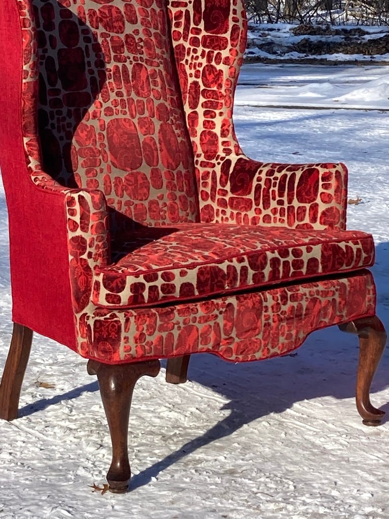 Pair of upholstered wing back chairs 