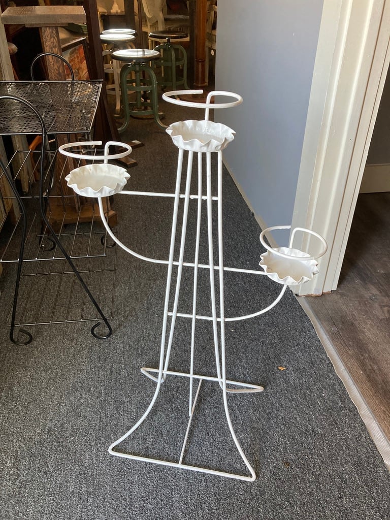 Metal painted white indoor garden plant stand 