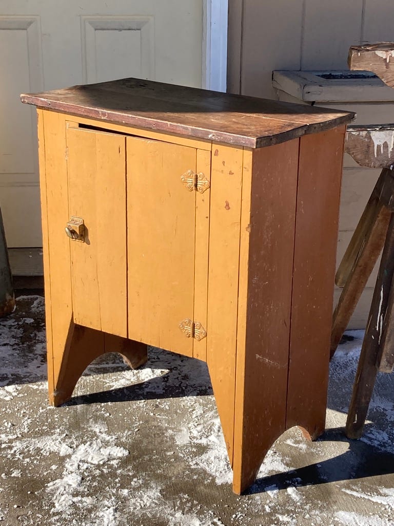 small painted primitive 2 door cupboard ~ mustard color 