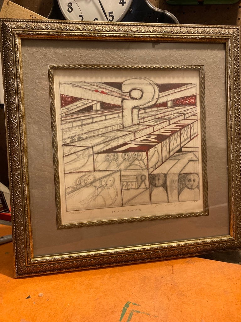 Framed James Quentin Young drawing "Freeway" 