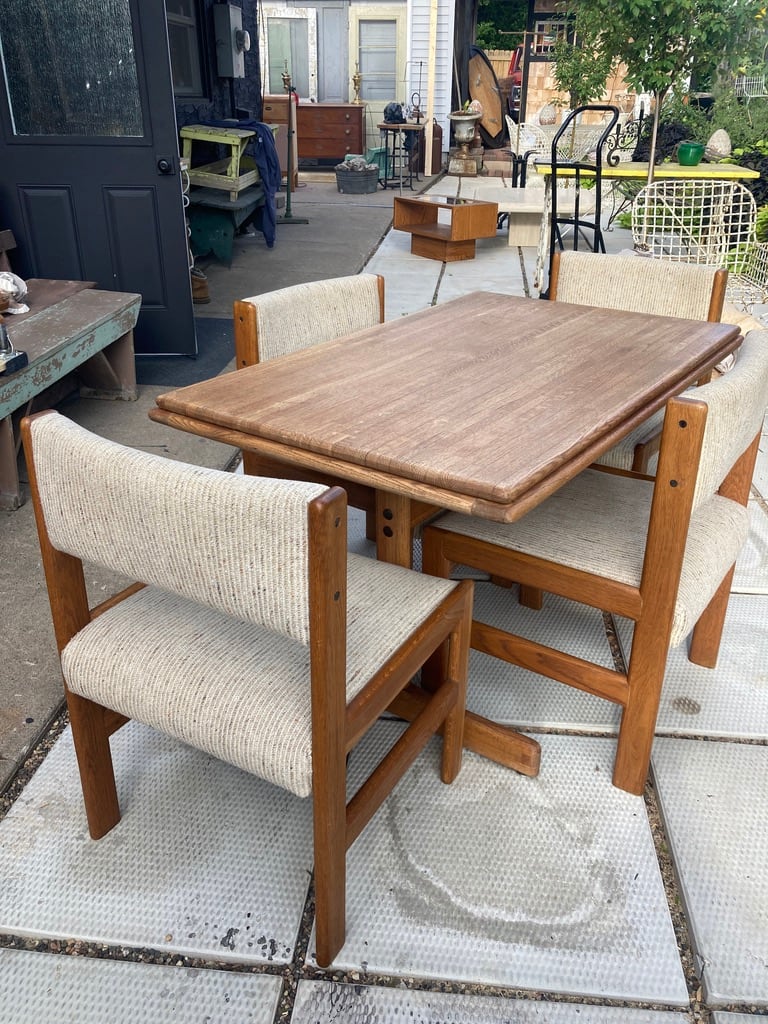 Danish style butcher block dinette table and 4 chairs 
