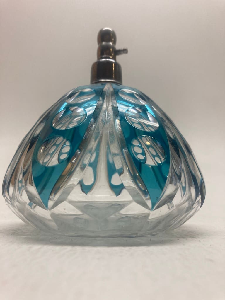 turquoise cut to clear perfume bottle 