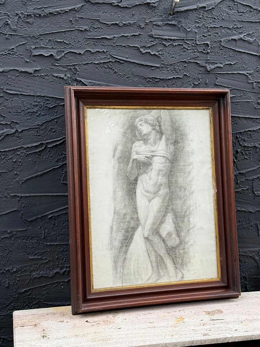 Framed original male nude figure 