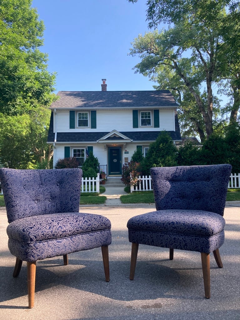 Pair of vintage upholstered mid century modern chairs 