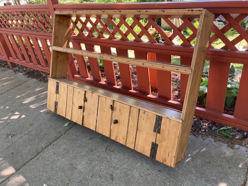 5' long vintage pine wall cupboard 