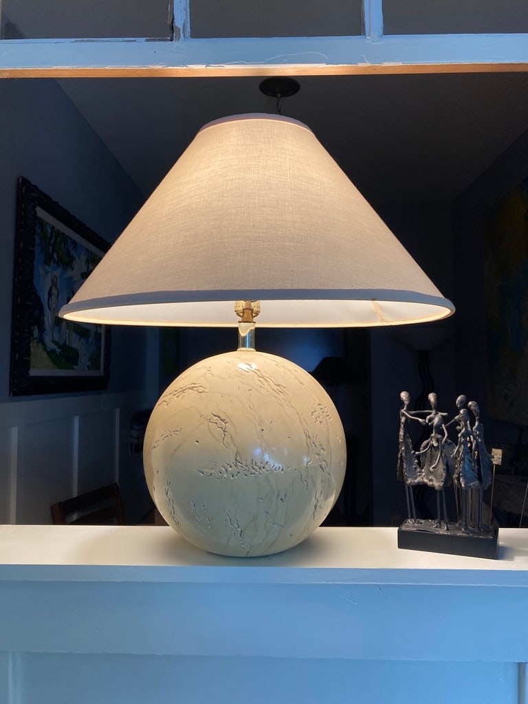 Vintage 10" travertine look ball table lamp 