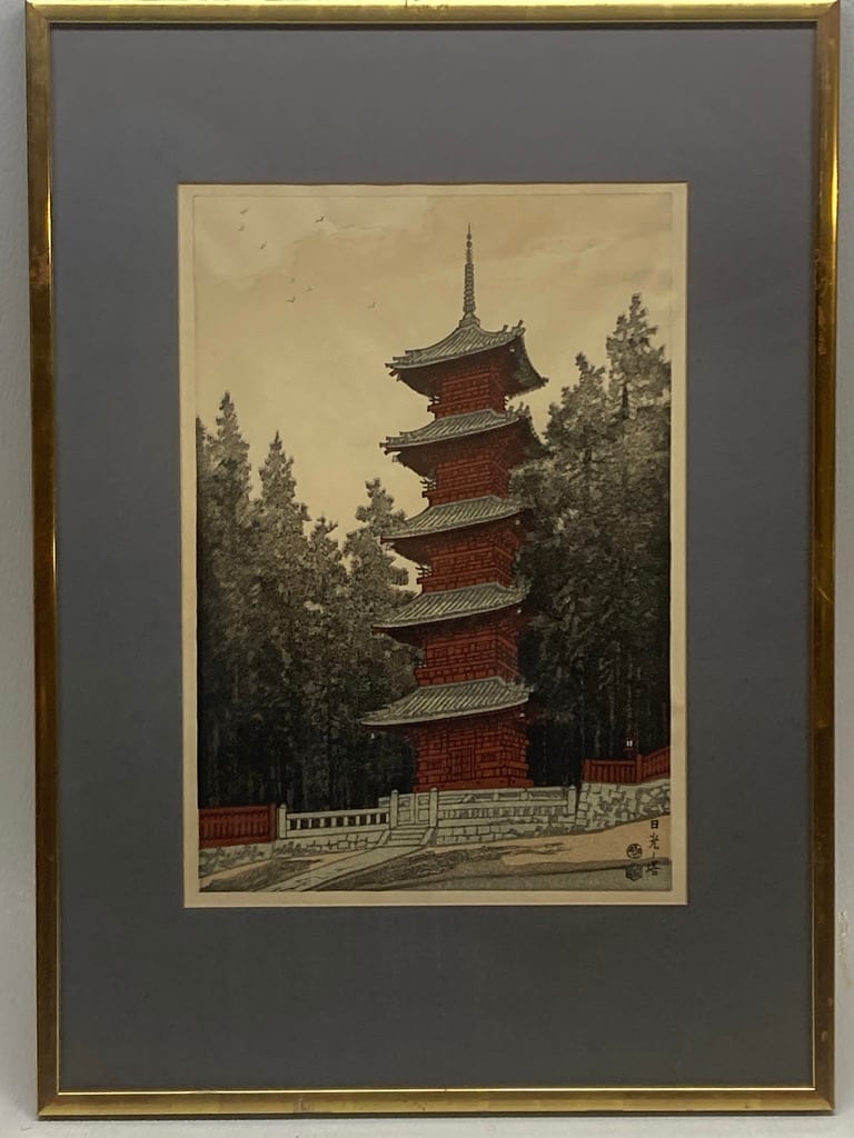 Pagoda of Nikko Toshogu Shrine Eiichi Kotozuka woodblock 