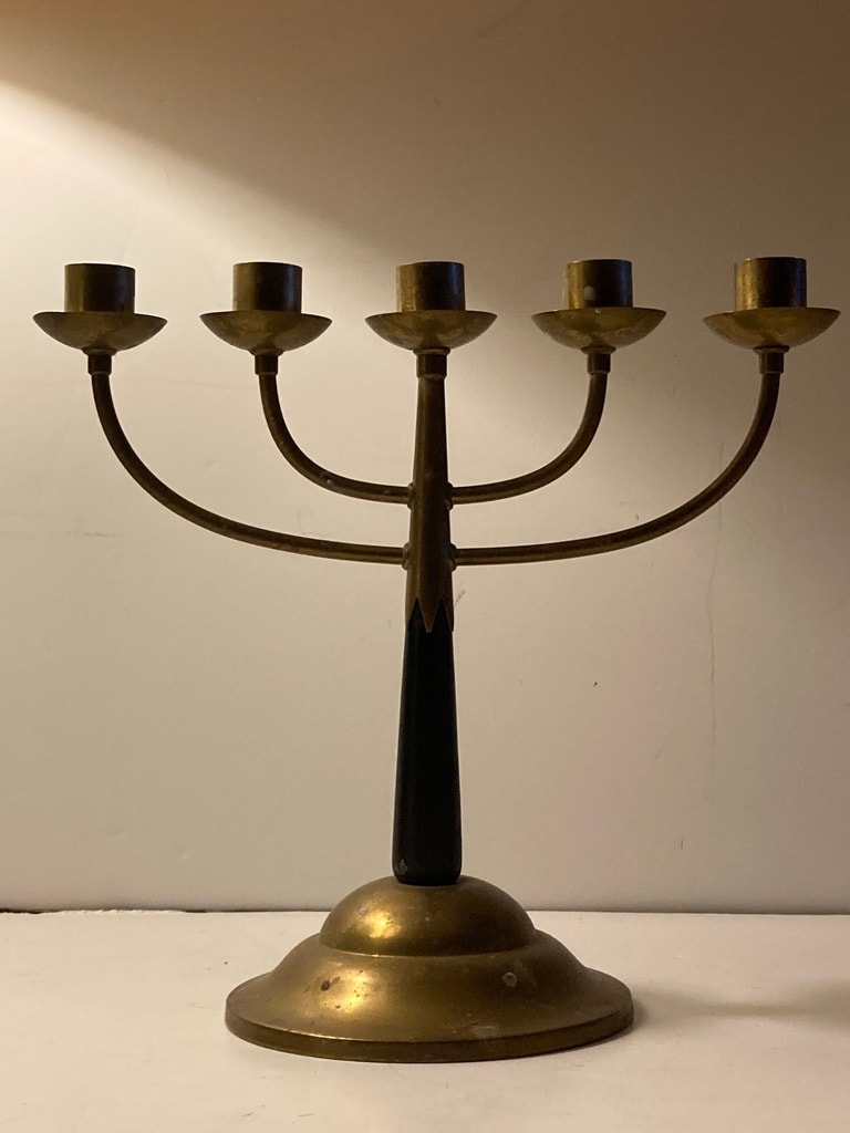 Swedish brass and wood vintage candleabra 