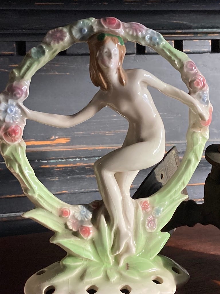 1930's German nude flower frog Art Deco woman 