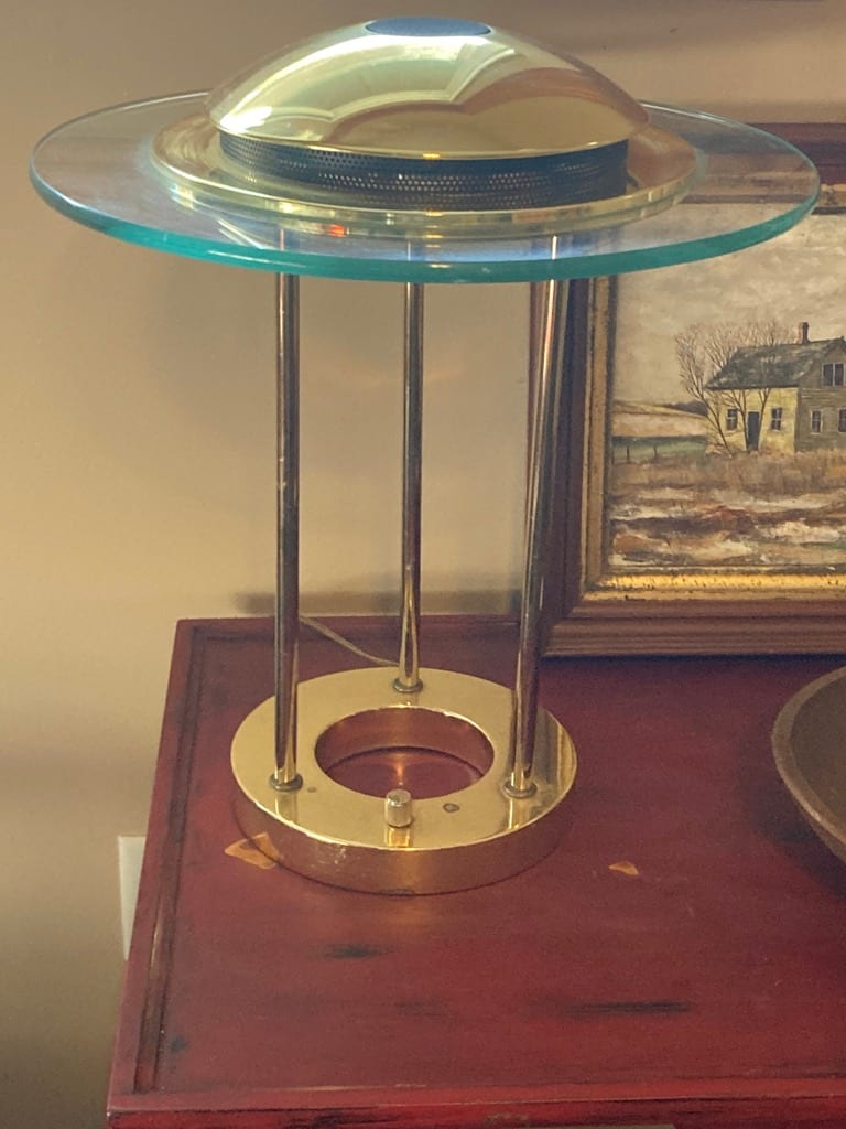 Brass Sonneman saucer table lamp 