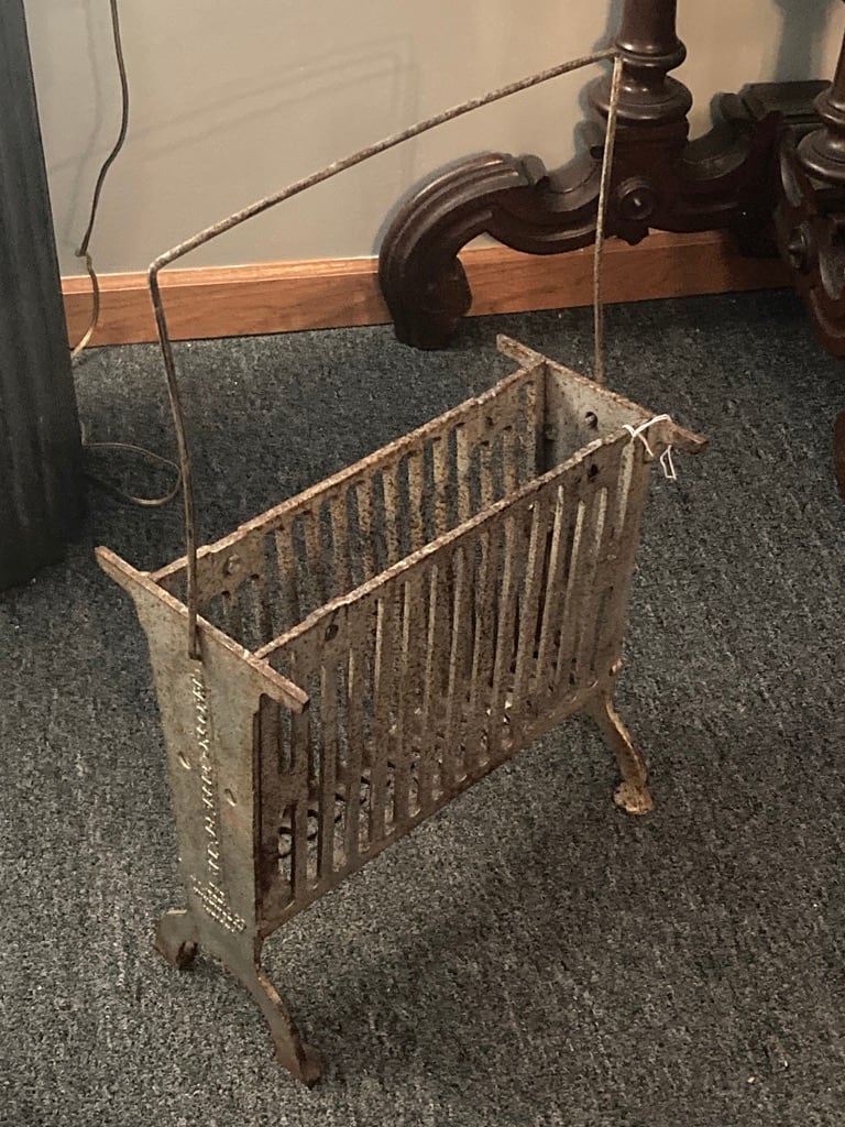 Vintage iron industrial magazine rack 