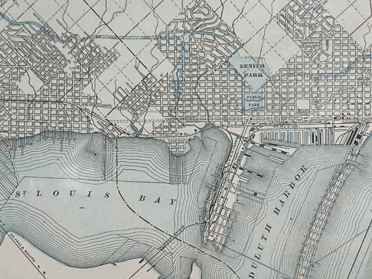 SHRINKWRAPPED early 1892 map of Duluth 