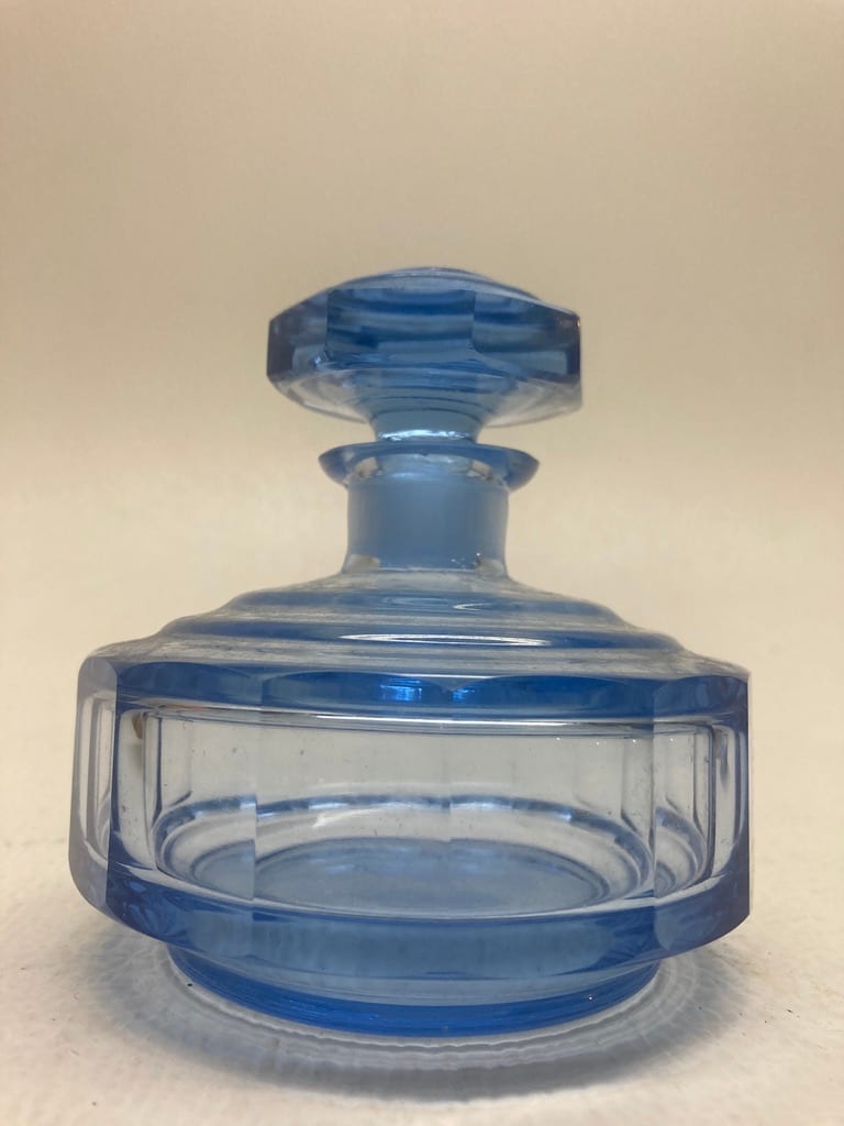 Ice berg blue covered art deco perfume powder dish 