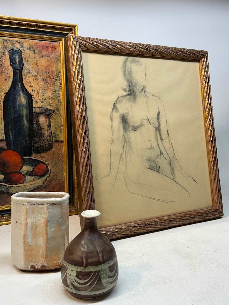 Framed nude female sketch, Image 1.