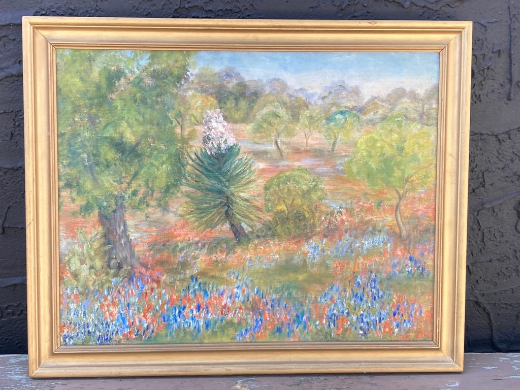 Framed blue bell painting on canvas 